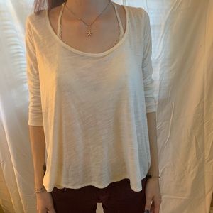 White 3/4 sleeve open back shirt